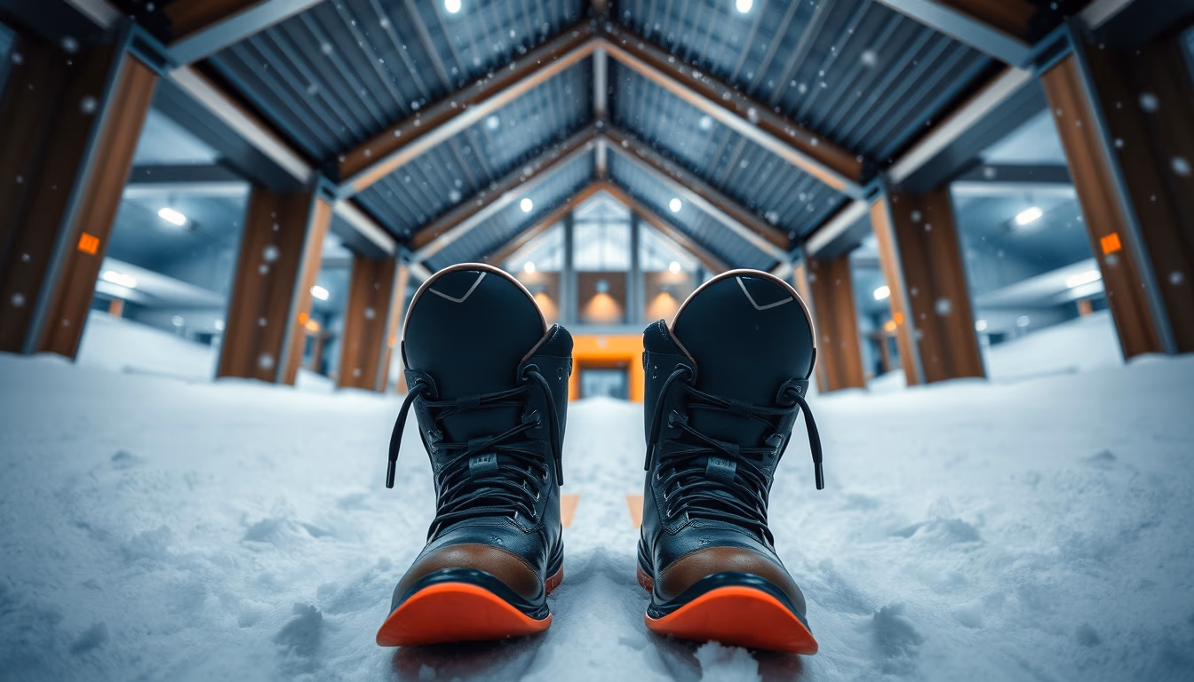 ski boots boots snow in editorial style