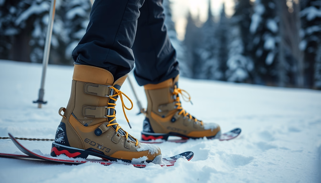ski boots boots snow in editorial style