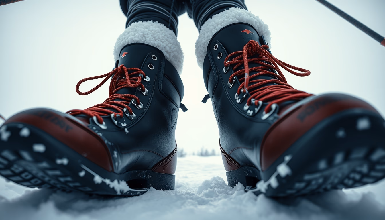 ski boots boots snow in editorial style