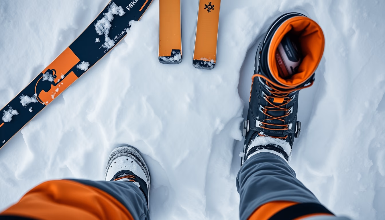 ski boots boots snow in editorial style