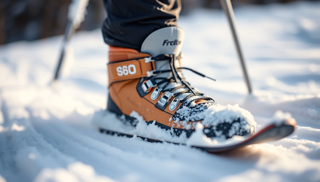 ski boots boots snow in editorial style