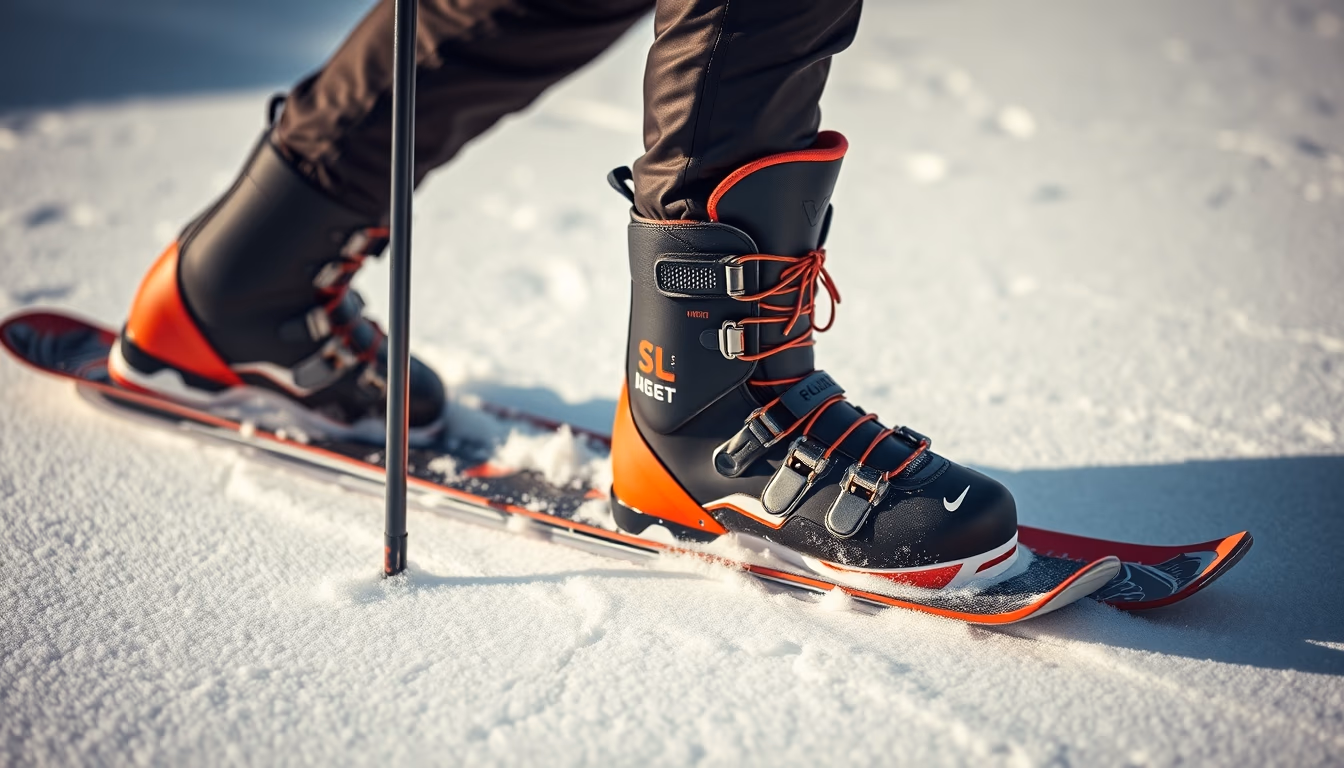 ski boots boots snow in editorial style