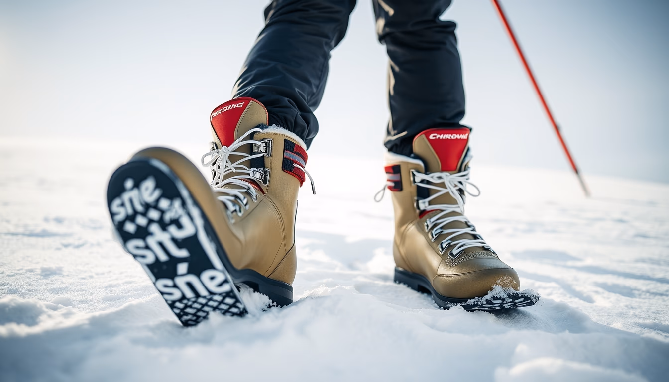 ski boots boots snow in editorial style