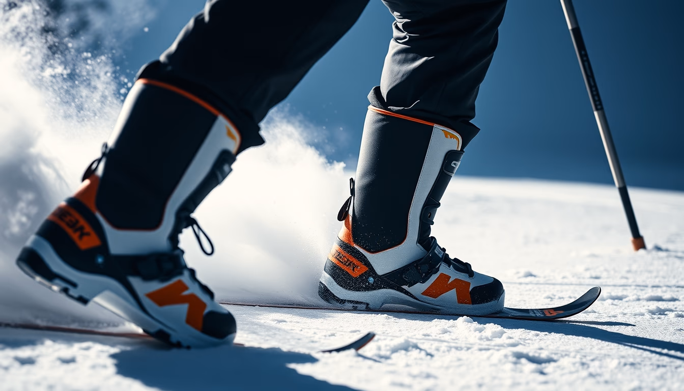ski boots boots snow in editorial style