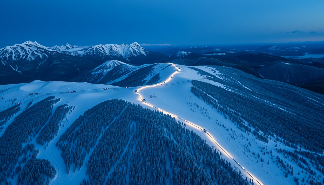 ski slope mountain view in editorial style