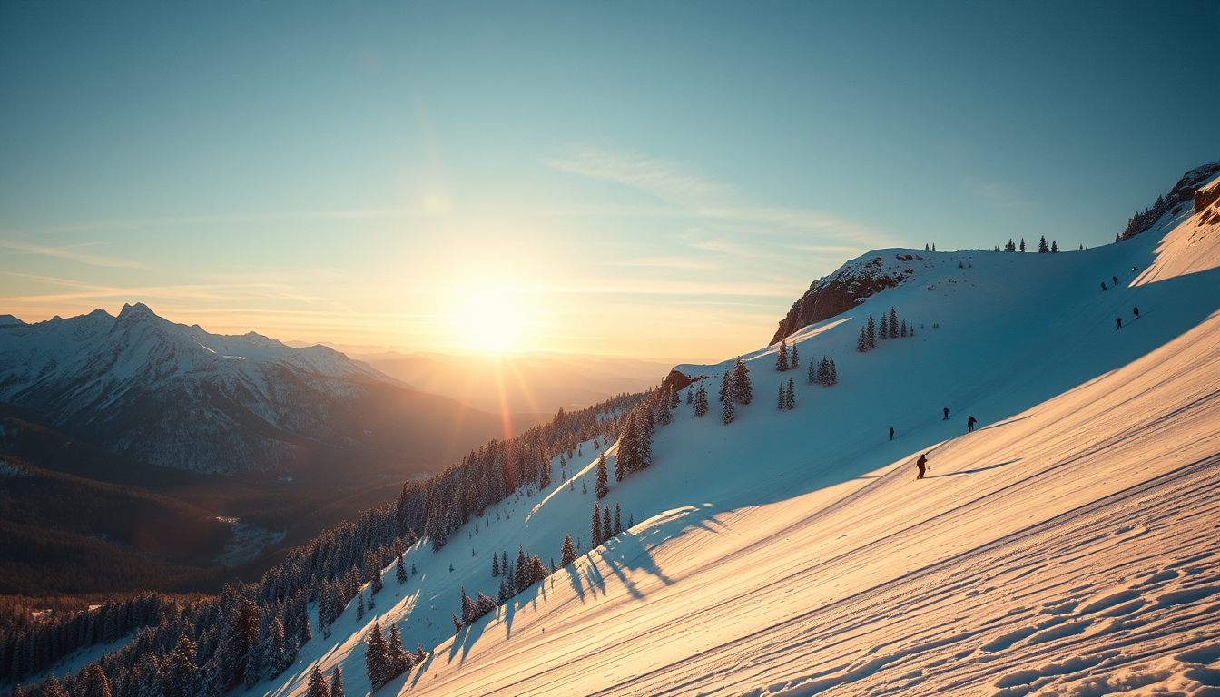 ski slope mountain view in editorial style