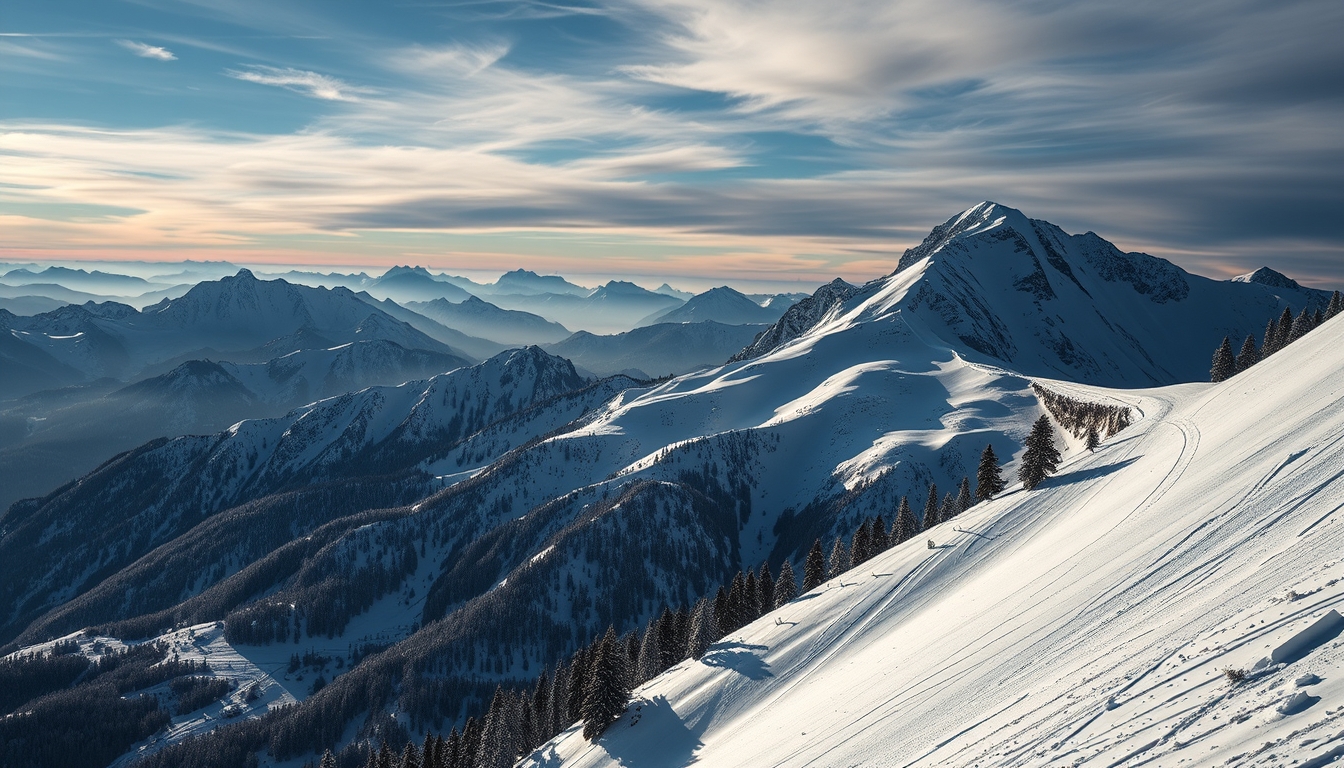 ski slope mountain view in editorial style