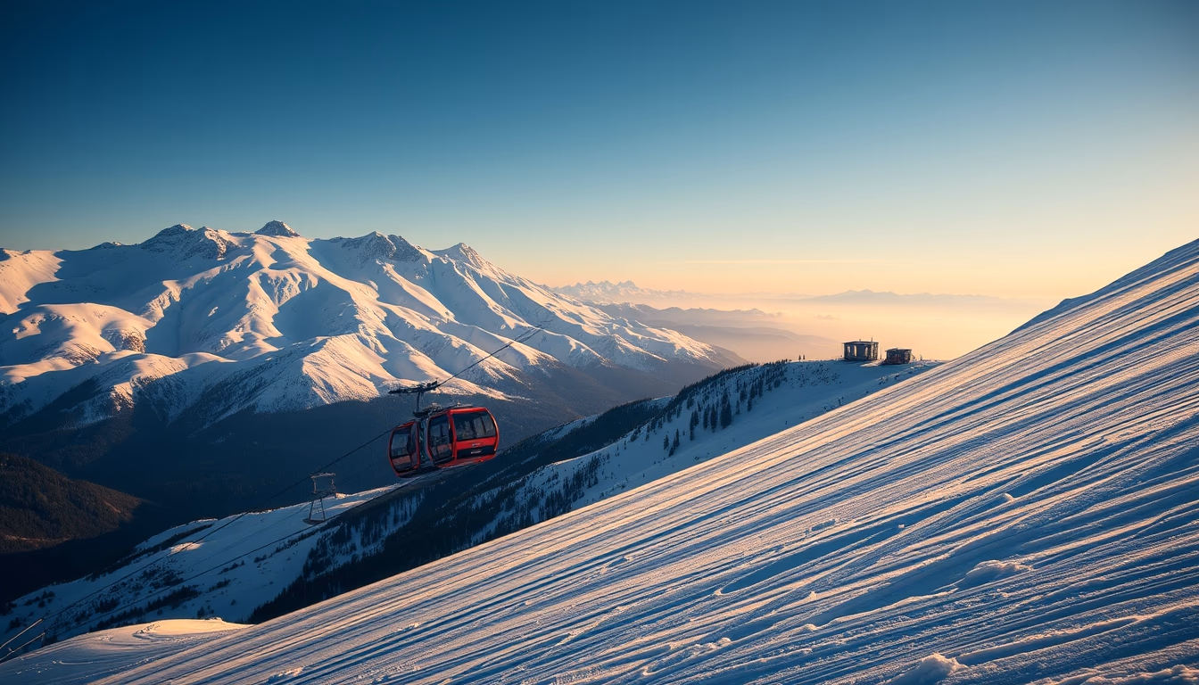 ski slope mountain view in editorial style