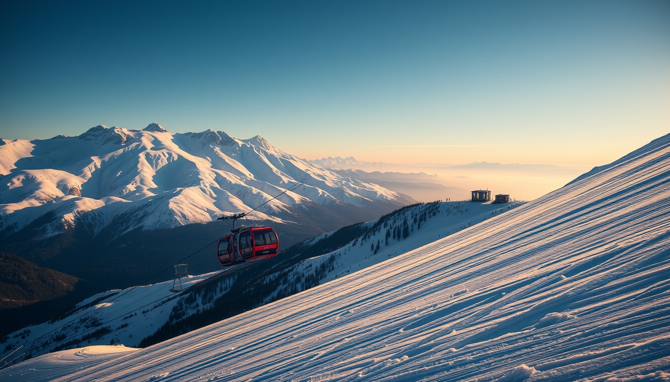 ski slope mountain view in editorial style