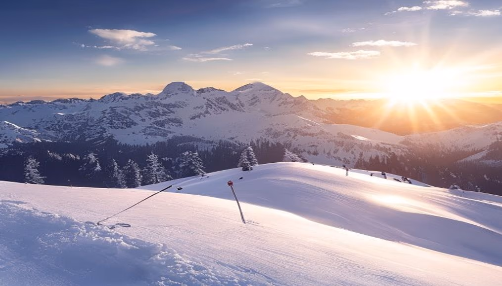 ski slope mountain view in editorial style