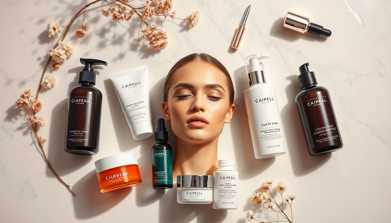 skincare routine flat lay in editorial style