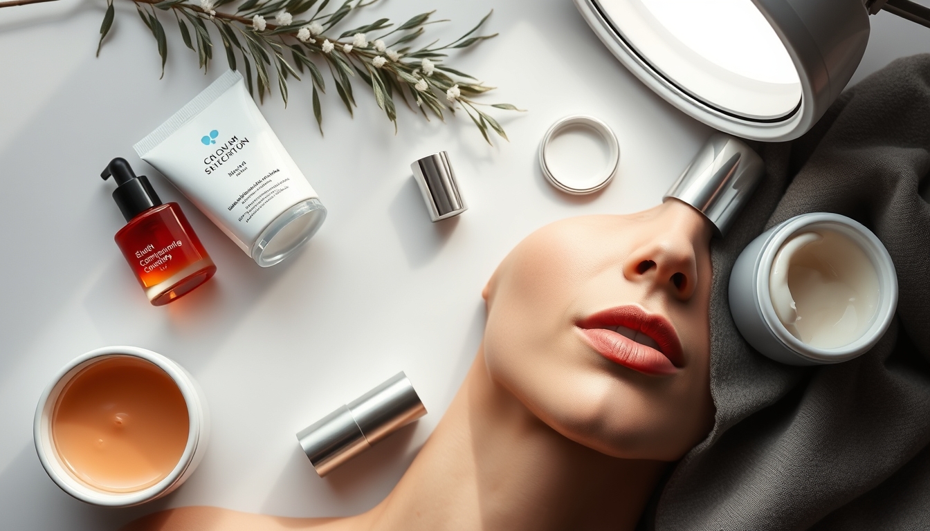 skincare routine flat lay in editorial style