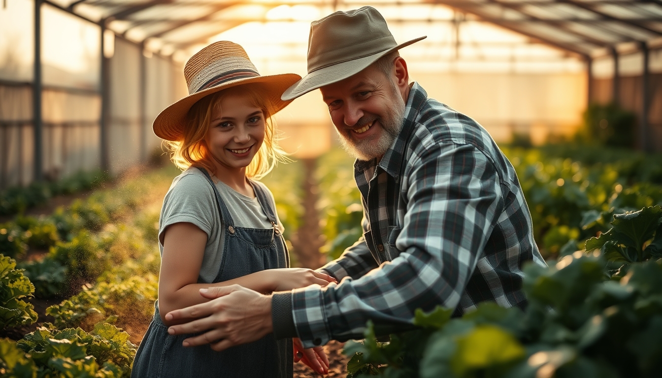 Small family farmer tending to organic vegetables em estilo editorial