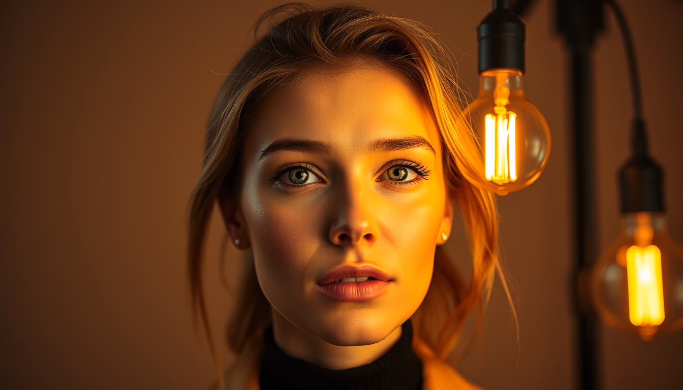 smart bulb glowing color in editorial style