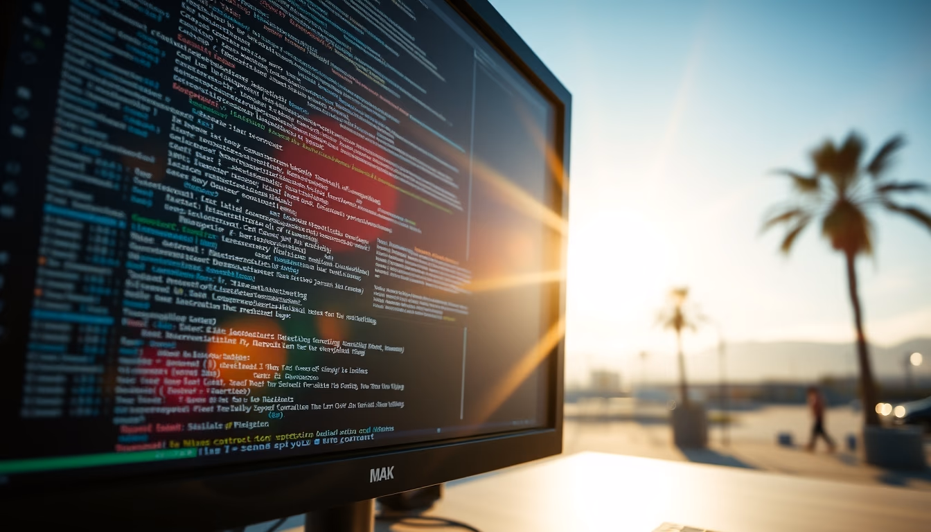 smart contract code on monitor with solidity syntax highlighted in editorial style