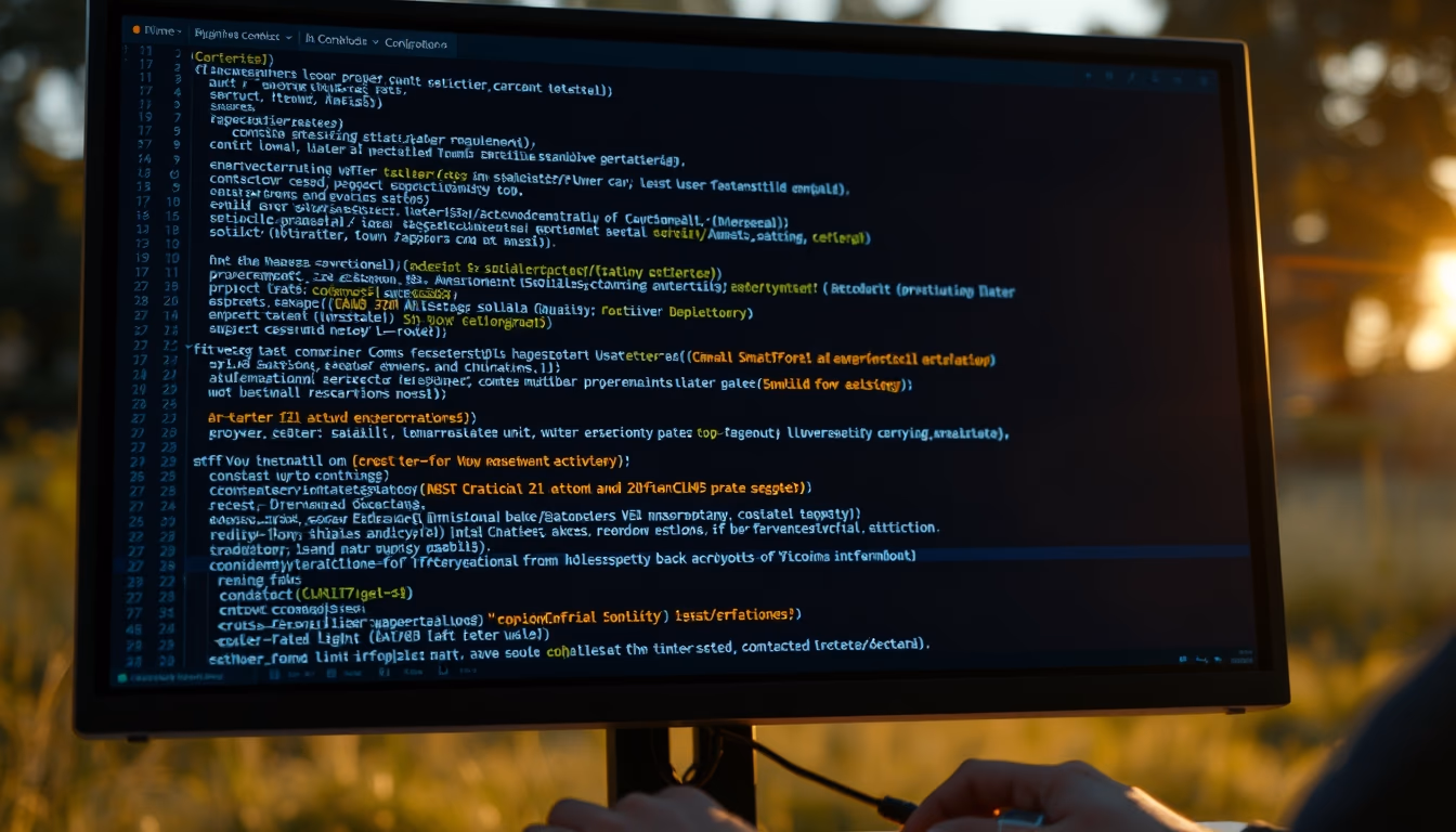 smart contract code on monitor with solidity syntax highlighted in editorial style