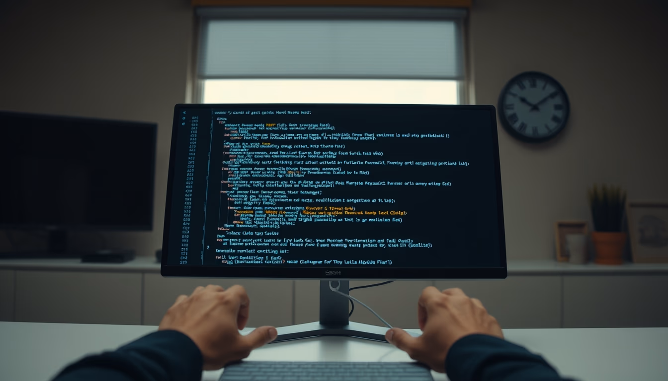 smart contract code on monitor with solidity syntax highlighted in editorial style