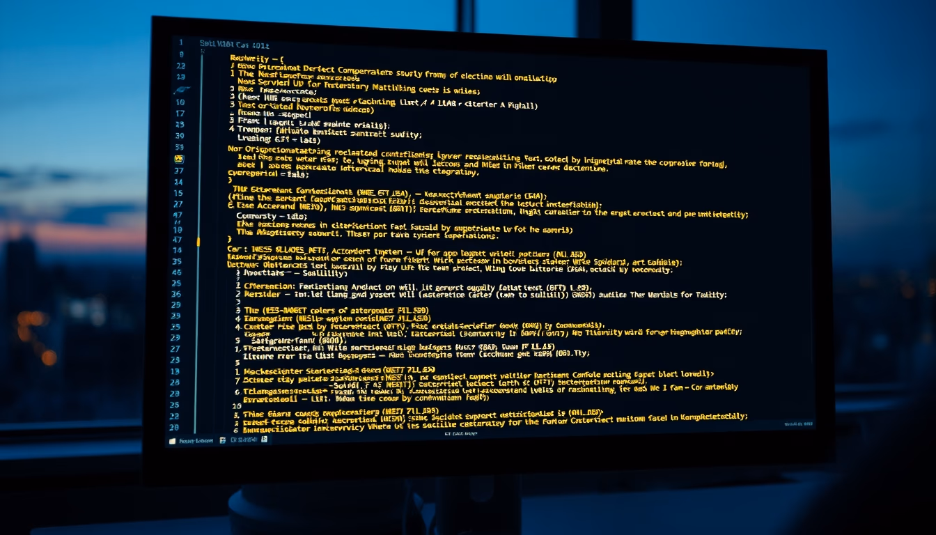 smart contract code on monitor with solidity syntax highlighted in editorial style