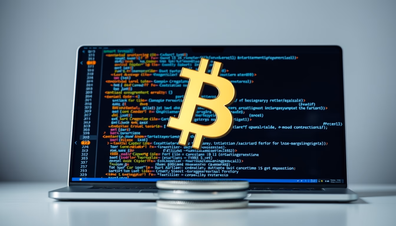 smart contract code on terminal IDE in editorial style