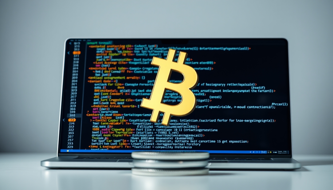 Código de smart contract on terminal IDE em estilo editorial