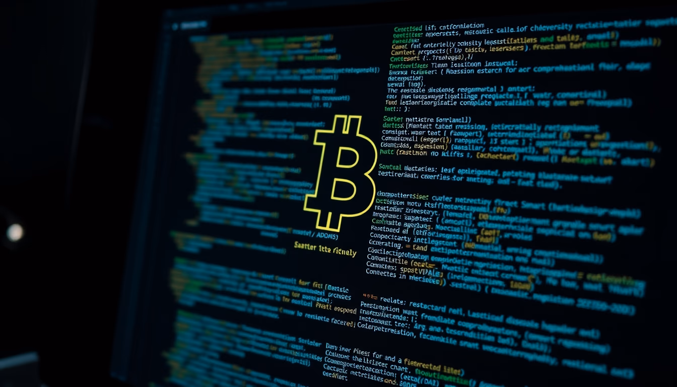 Código de smart contract on terminal IDE em estilo editorial