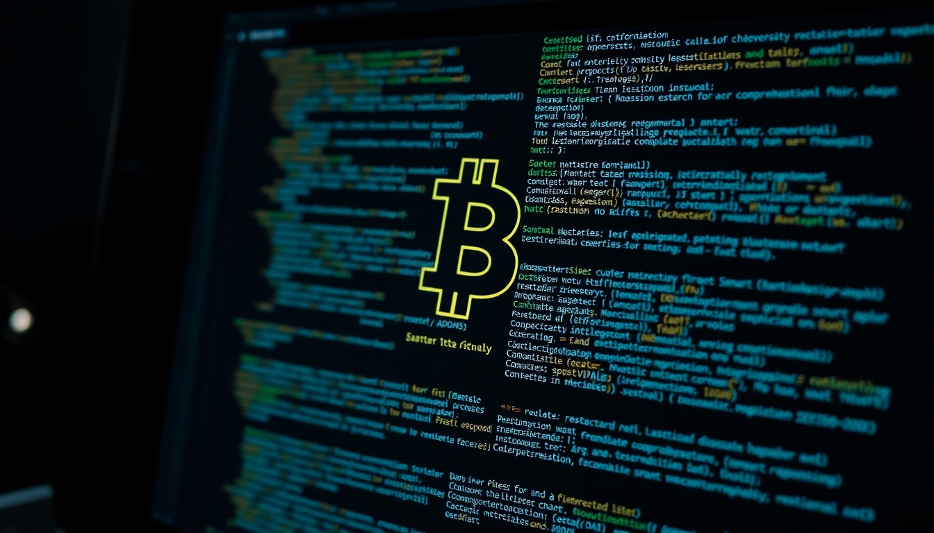 smart contract code on terminal IDE in editorial style