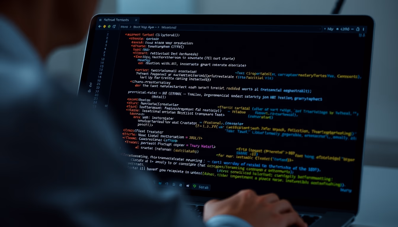 smart contract code on terminal IDE in editorial style
