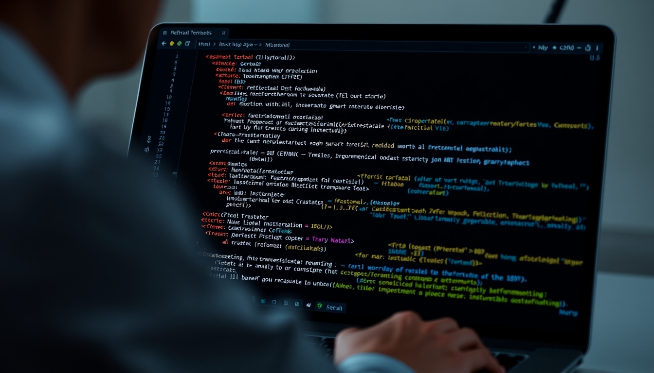 smart contract code on terminal IDE in editorial style