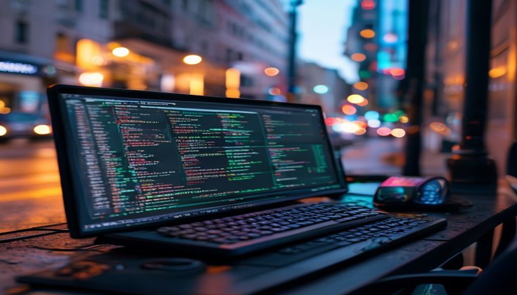smart contract code on terminal IDE in editorial style