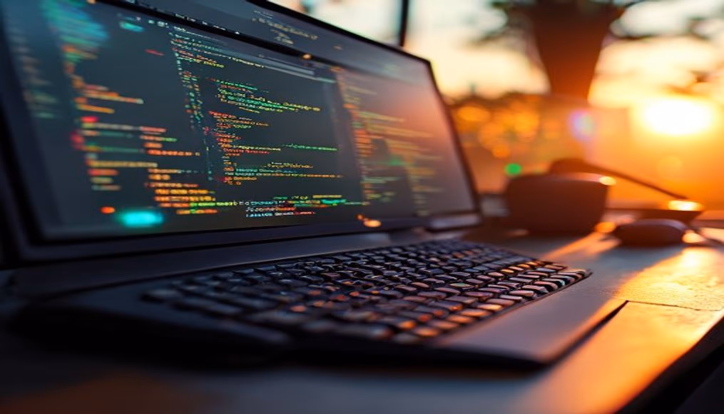smart contract code on terminal IDE in editorial style