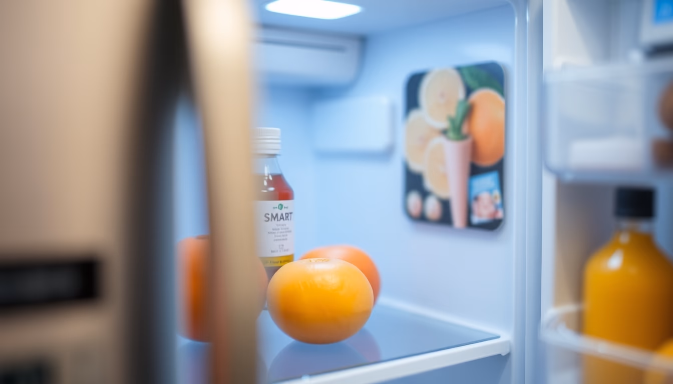 smart fridge interface in editorial style