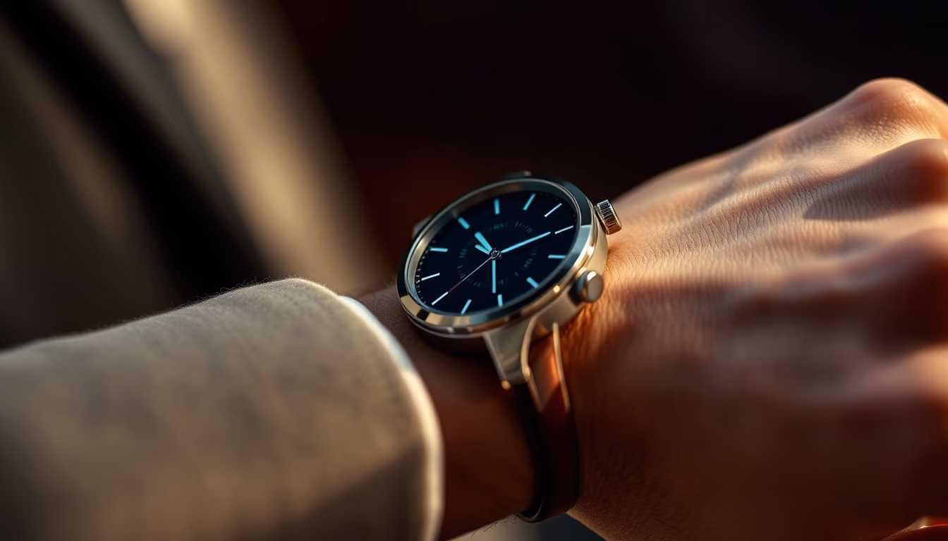 smart watch on wrist closeup in editorial style