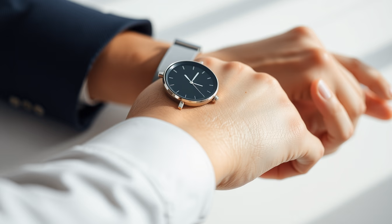 Smart watch on wrist closeup em estilo editorial