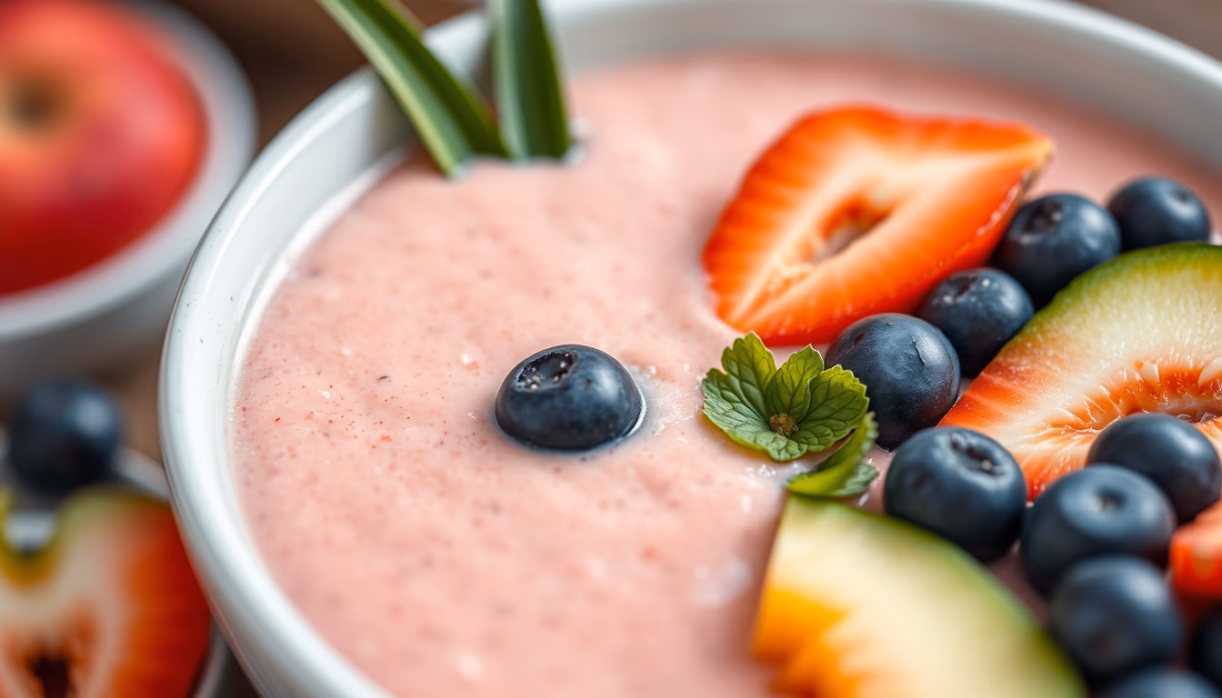 smoothie bowl tropical fruits in editorial style