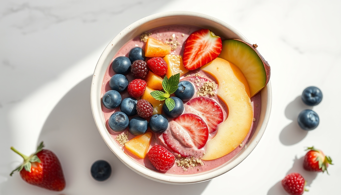 smoothie bowl tropical fruits in editorial style