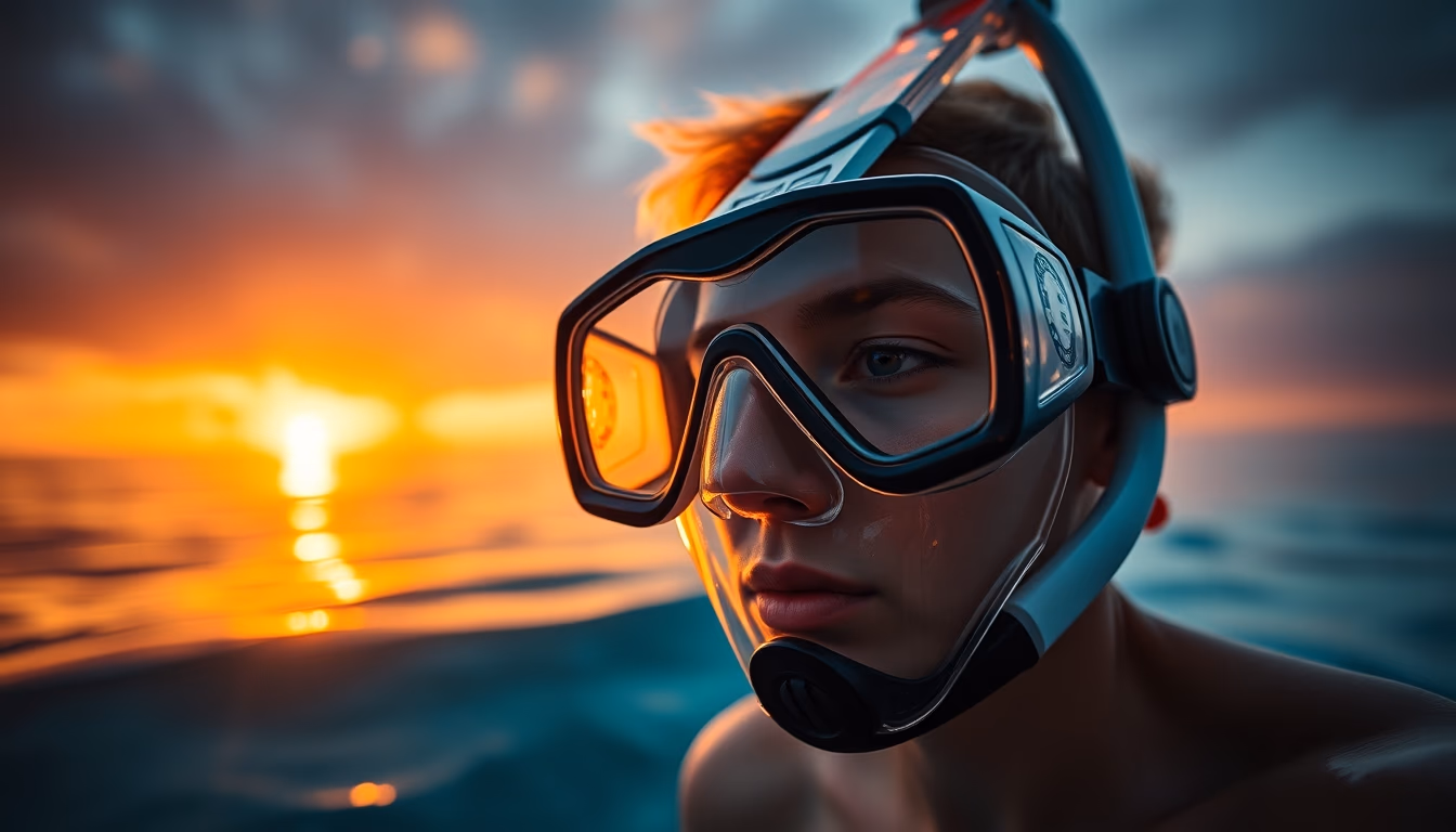 snorkel mask glass in editorial style