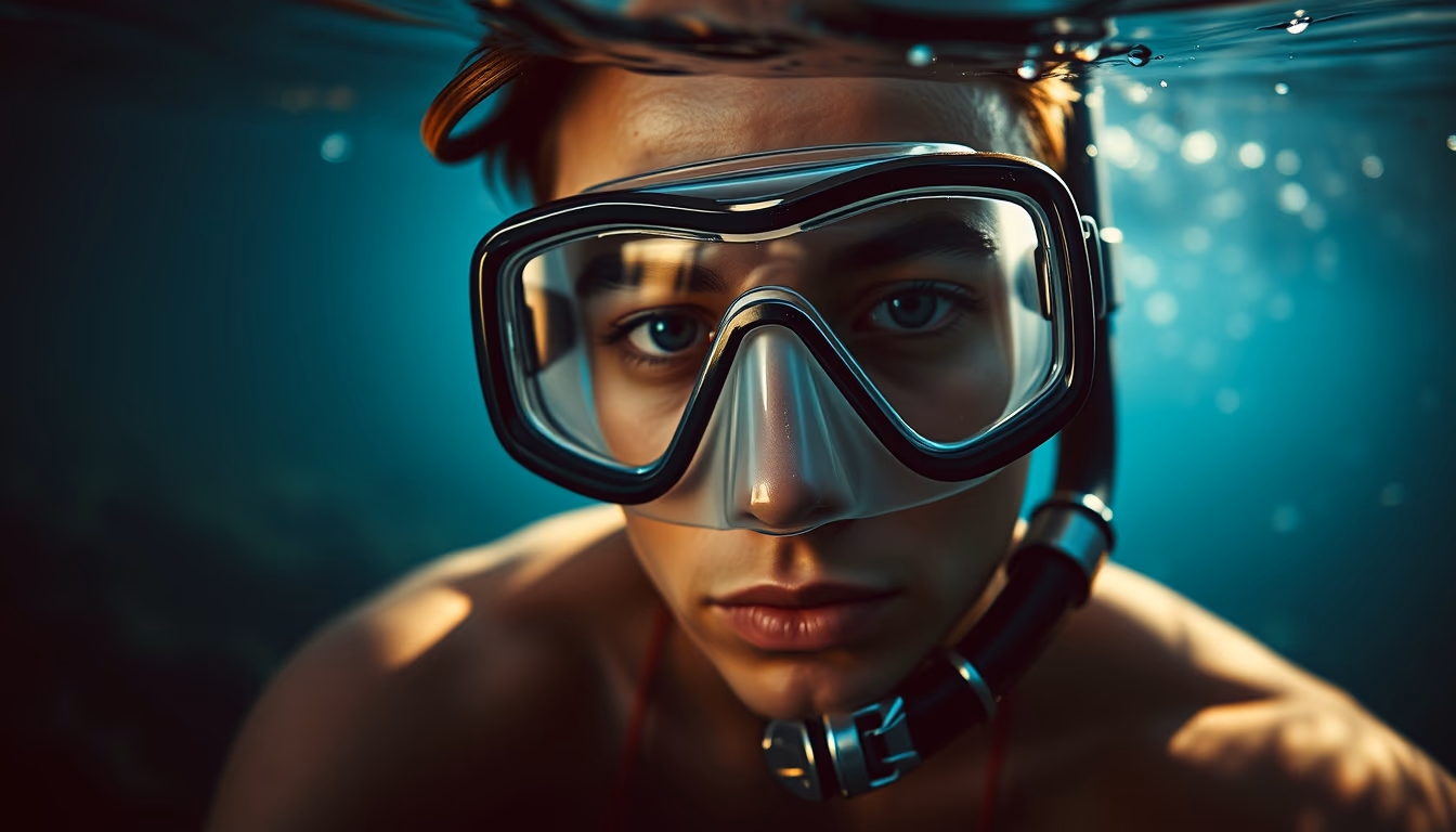 snorkel mask glass in editorial style