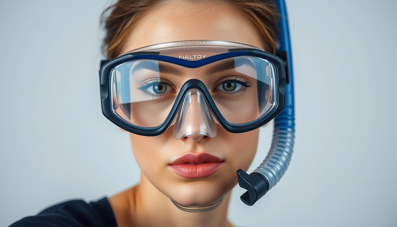 snorkel mask glass in editorial style