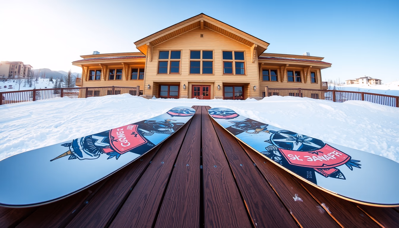 snowboard graphics deck in editorial style
