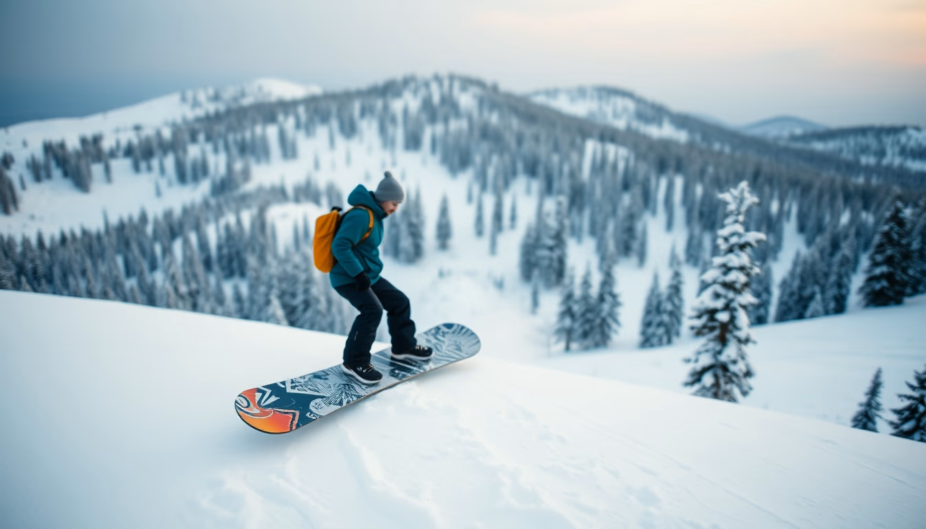 snowboard graphics deck in editorial style