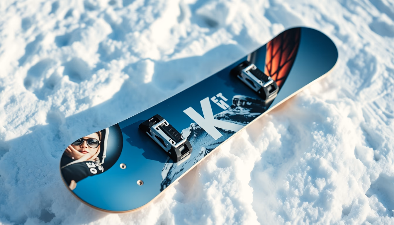 snowboard graphics deck in editorial style