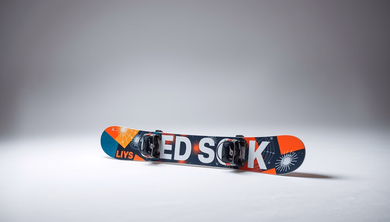 snowboard graphics deck in editorial style