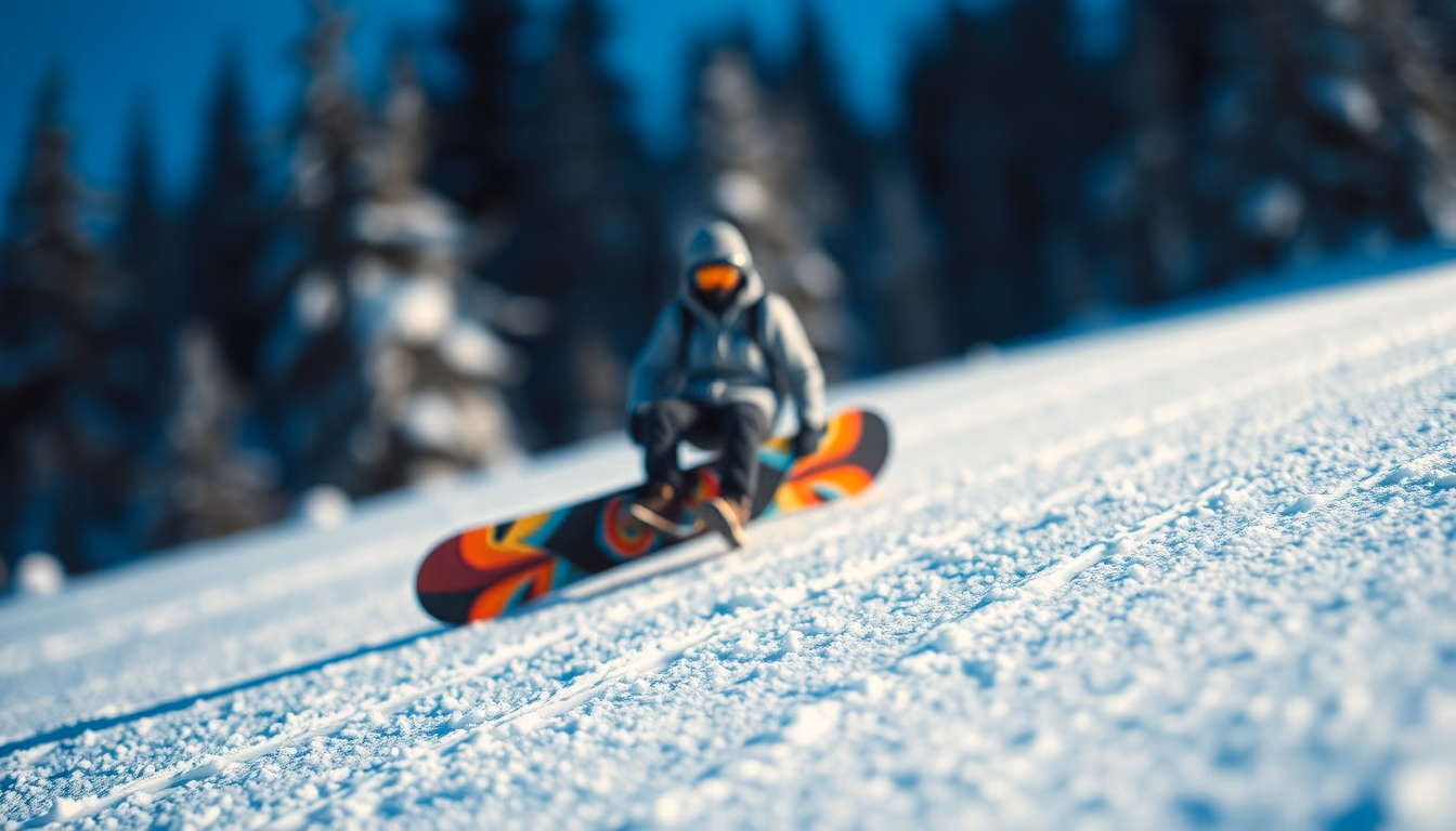 snowboard graphics deck in editorial style