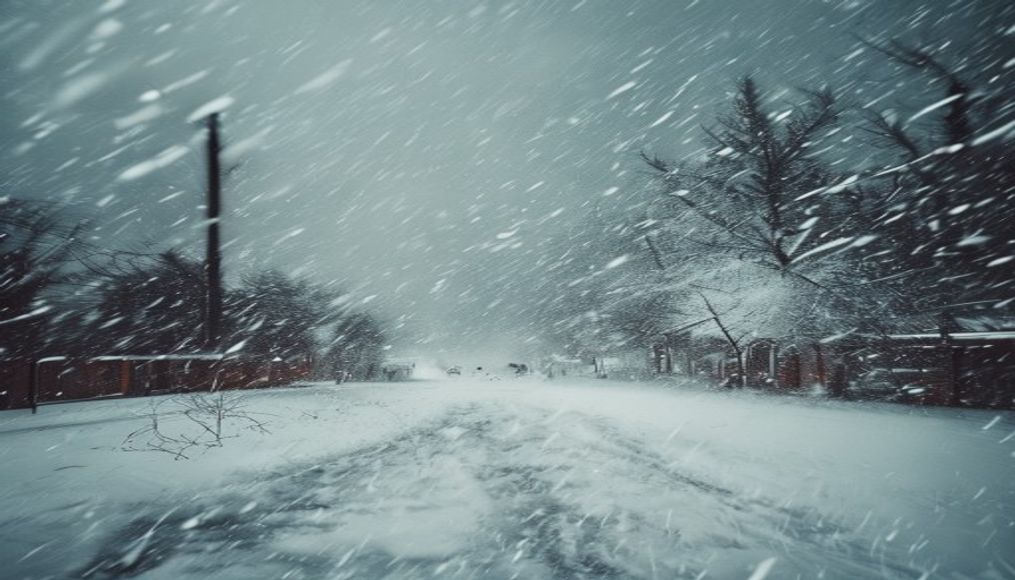 snowstorm blizzard in editorial style