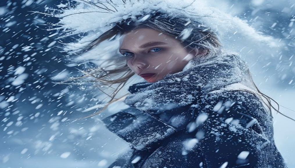 snowstorm blizzard in editorial style