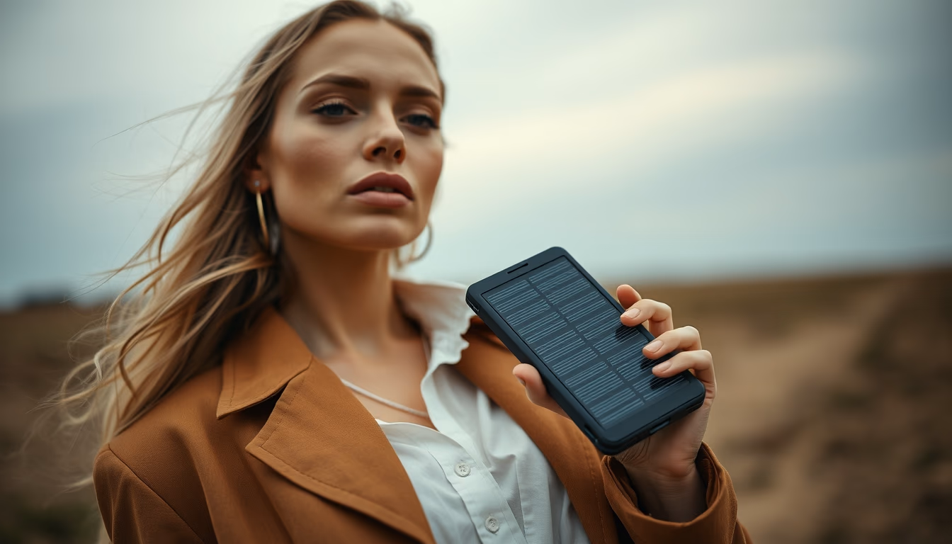 solar charger portable in editorial style