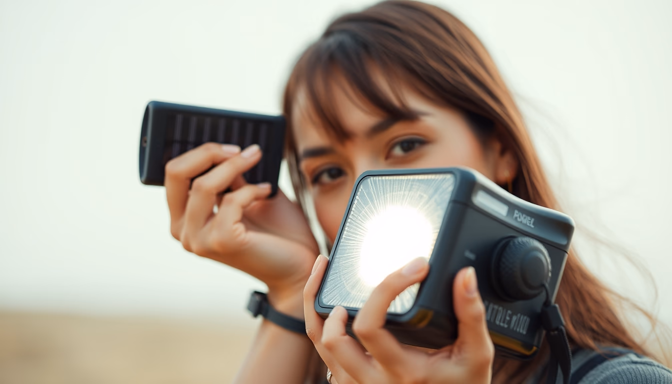 solar charger portable in editorial style