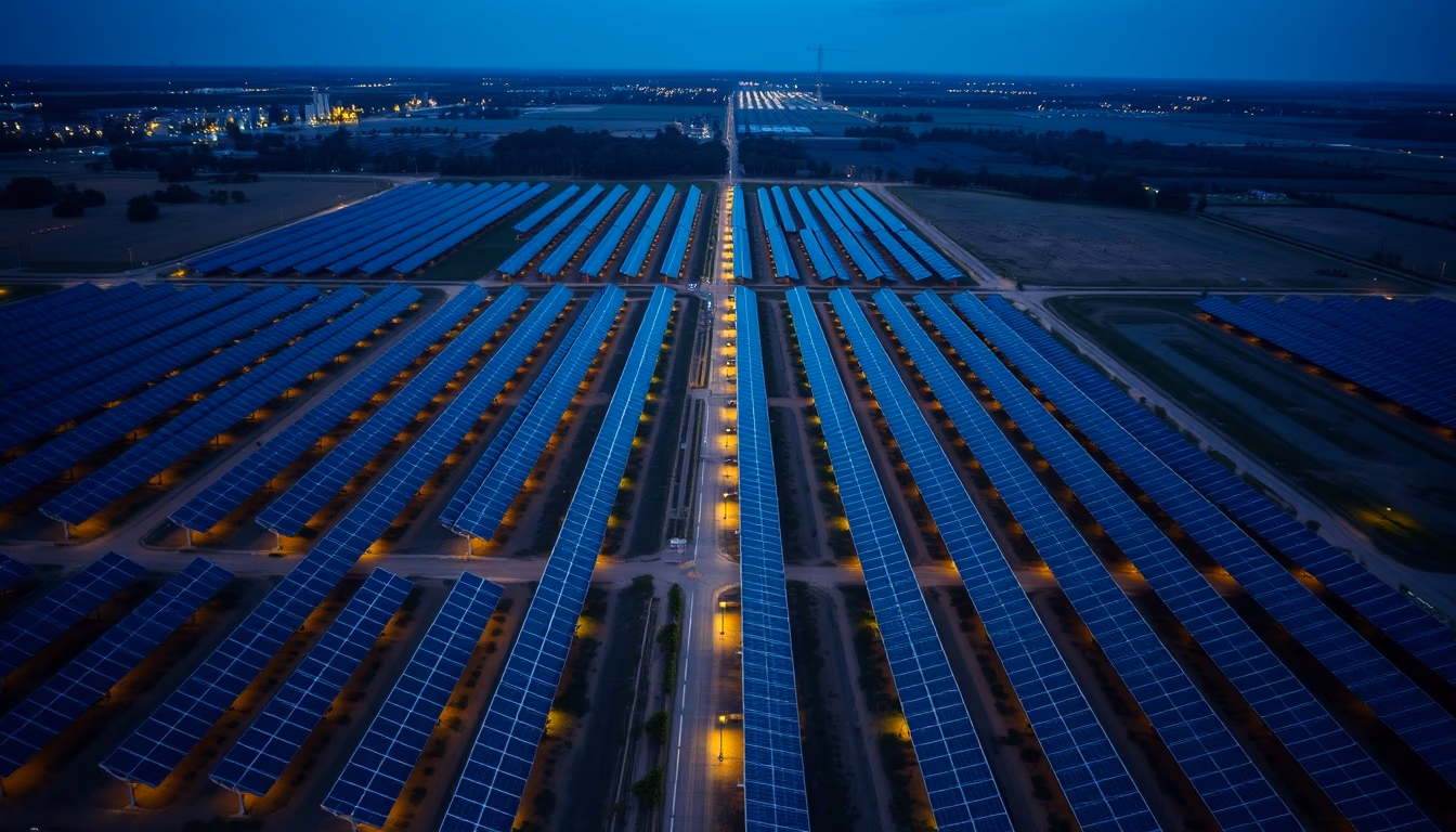 solar farm aerial vast in editorial style