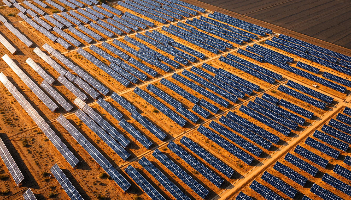 solar farm aerial vast in editorial style