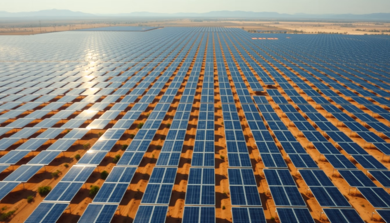 solar farm aerial vast in editorial style